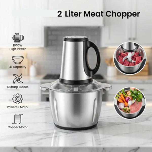 Meat chopper 3-01 Electric Meat chopper 2 litters , Stainless Steel Food Processor, Powerful Kitchen Meat Grinder