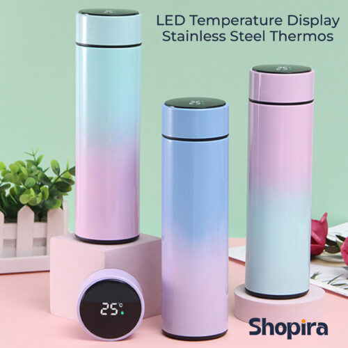 LED Temperature Display, Hot & Cold Vacuum Flasks, Stainless Steel Thermos, LED 500ML Smart Thermos